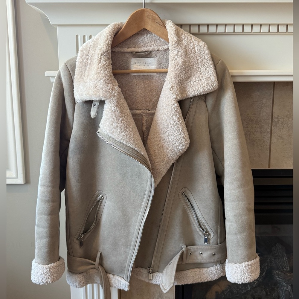 Zara Cream and Tan Teddy Jacket